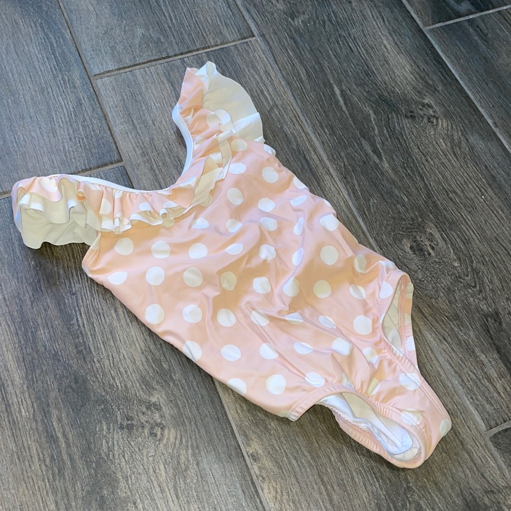 4T swimsuit bathing suite pink polkadot with ruffles